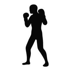 Silhouette of a Boxer in a Fighting Stance Ready for Combat