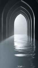 Obraz premium Mysterious archway reflecting in tranquil water, creating a serene atmosphere.