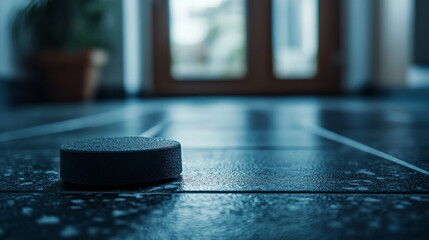 Close-up of a rubber doorstop used to protect walls