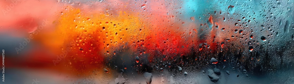 Poster raindrop on a window featuring sad city mood and water texture concept. vibrant abstract art with ra