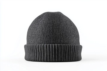 A blank gray beanie hat is showcased against a pristine white background for design mockup purposes.