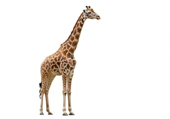 Obraz premium A full body shot of a giraffe standing tall against a plain white background in a studio setting