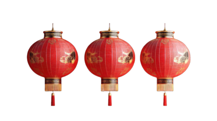 Traditional Red Chinese Lanterns with Gold Patterns and Tassels
