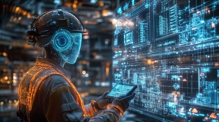 Futuristic Engineer Analyzing Data