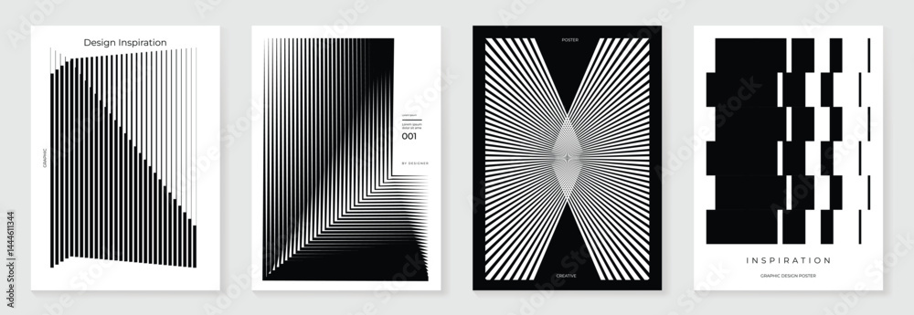 Aufkleber abstract monochrome poster background vector set. modern cover template with black and white perspec