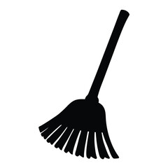 Simple Black Silhouette of a Broom for Cleaning and Witchcraft