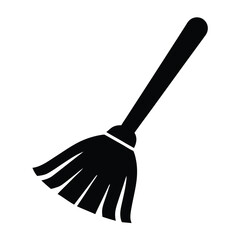 Simple Black and White Icon of a Cleaning Broom for Sweeping Dust and Debris