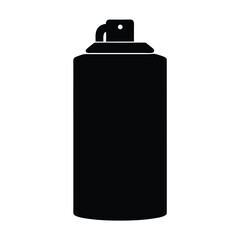 A minimalist black silhouette of a spray paint can on white background