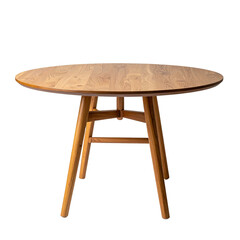 round wooden table with smooth surface and sturdy legs, perfect for dining or casual gatherings. Its natural finish adds warmth to any space, creating welcoming atmosphere