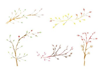 Hand-drawn whimsical branches, varied styles, isolated on white Perfect for invitations & cards, drawing, texture