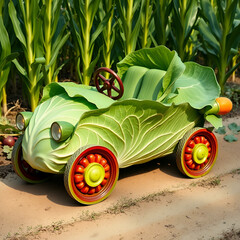 green car in the forest