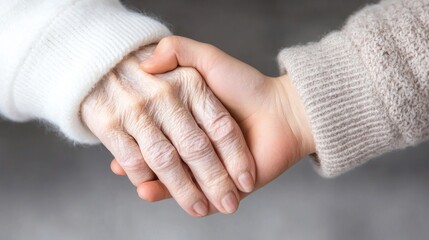 Elderly and child hands clasped in support