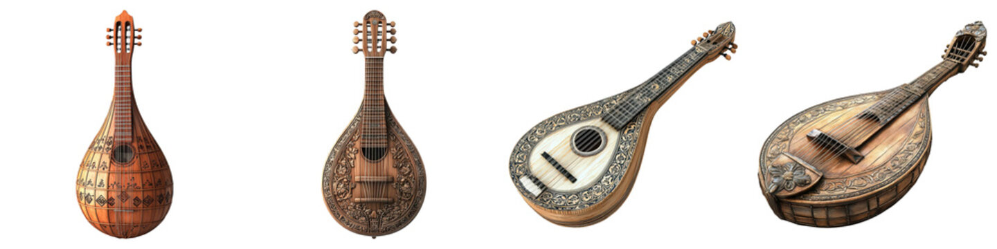 Cifteli, Albanian double-string lute with fine detail, Crafted Collection 3D illustration, Transparent PNG background, commercial use