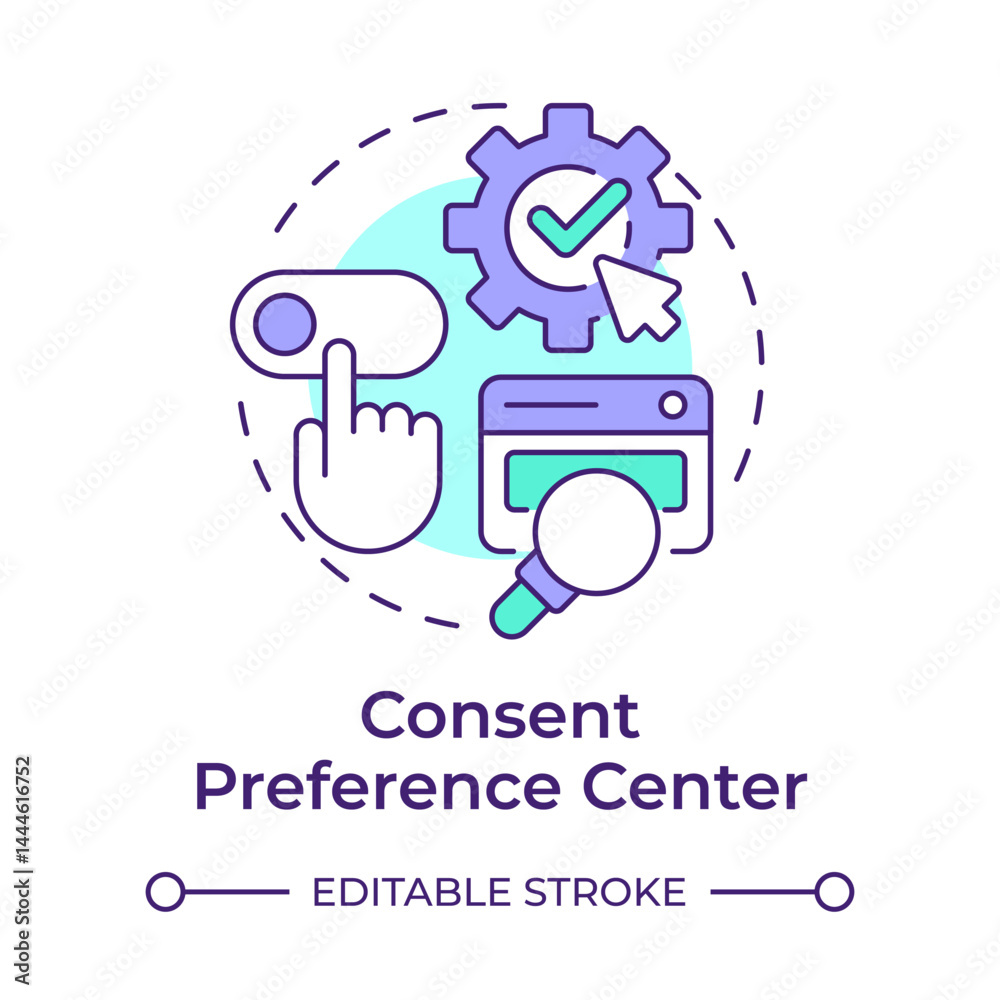 Poster consent preference center multi color concept icon. review, modify and withdraw permission for data 