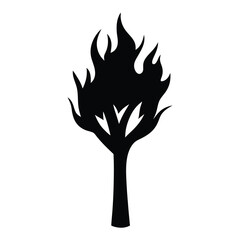 Fiery Tree Silhouette Black and White Burning Tree Graphic Design Illustration