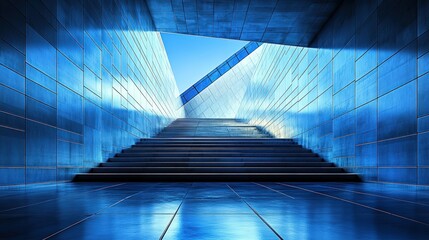 Ascending blue steps under open sky