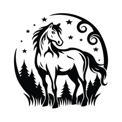 Obraz premium Black Horse Silhouette, Elegant Mane, Running Stallion, Isolated on White Background