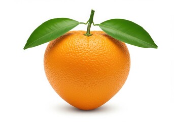 Ripe orange fruit with leaves isolated on white background