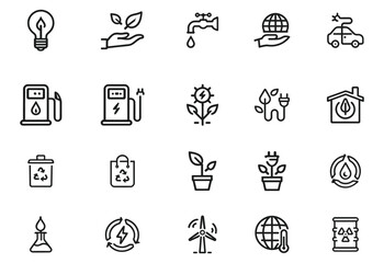 Fototapeta premium Eco-Friendly and Sustainable Energy Line Icons