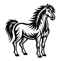 Black and White Stallion Horse Silhouette, Equestrian Art, Equine Outline, Simple Logo