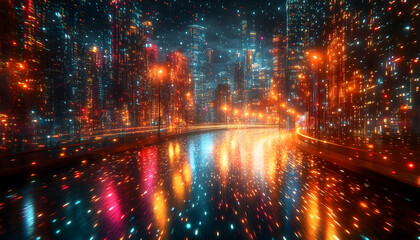 Fototapeta premium Futuristic cityscape night reflections