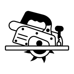 A hand drawn style icon of an electric saw 
