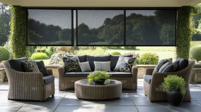 Outdoor wicker patio set with shade