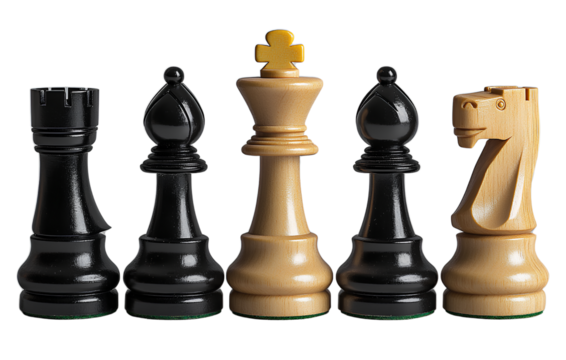 A set of chess pieces on transparent background