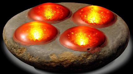 control panel embedded in a smooth stone with pulsing lights