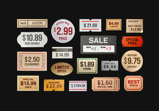Vintage Price Stickers Retro Labels Old Pricing Tags