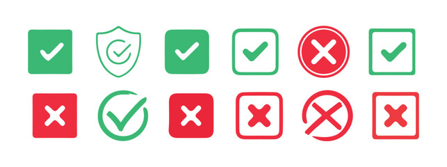 Check mark icon. Tick, cross icon button set. Yes or no symbol, approved or rejected icon. Yes or no. Vector Illustration eps 10