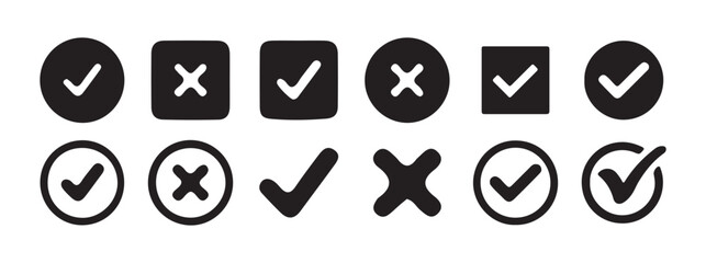 Check mark icon. Tick, cross icon button set. Yes or no symbol, approved or rejected icon. Yes or no. Vector Illustration eps 10