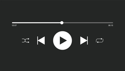 Perfect audio or video player loading bars with time slider. rewind and fast forward buttons. media player playback panel interface. play and pause button