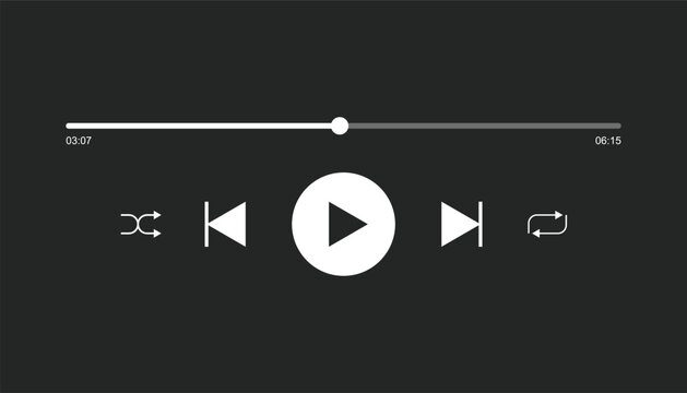 Perfect audio or video player loading bars with time slider. rewind and fast forward buttons. media player playback panel interface. play and pause button