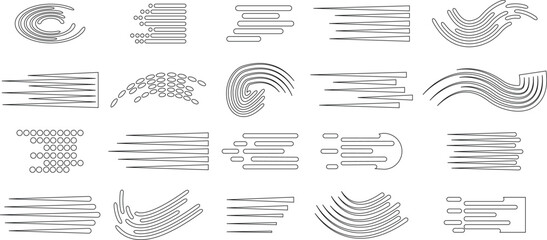 Speed lines icon set of fast motion symbols. Comic and manga books speed lines vector collection isolated on transparent background Manga speed frame superhero action explosion elements for web or app