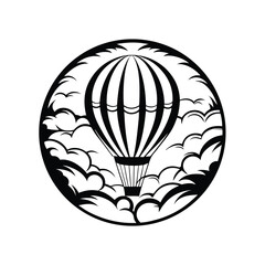 Circular Balloon Art Minimalist Black and White with Cloud Outlines