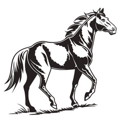 Majestic Black Horse Elegant Stallion Trotting in Monochrome Style