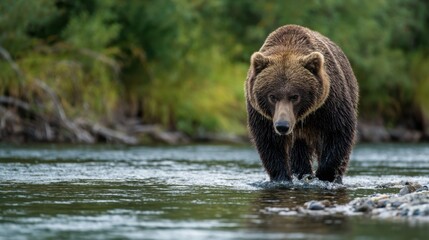 Obraz premium Brown Bear Strolling Through River, Alaska
