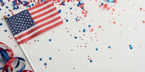 Obraz premium Independence Day social media design USA flag backdrop fireworks and stars
