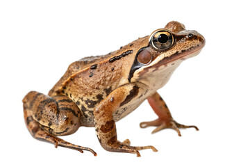 Fototapeta premium Macro Close-Up of Brown Frog – Textured Skin and Prominent Eyes on White Background