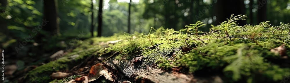 Aufkleber green moss between grass and forest with relax mood concept. lush greenery covering a forest floor w