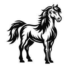 Horse Head Black And White Stallion Drawing Style Isolated On White Background Art