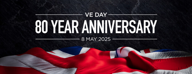 Elegant VE Day 80th Anniversary Commemorative Design with Union Jack on Textured Background