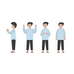 Fototapeta premium Muslim Boy Character in Various Standing Poses, Flat Style Vector Illustration