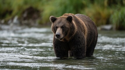 Obraz premium Grizzly Bear in Shallow River, Alaska
