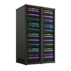 server rack with servers isolated on transparent white background, clipping path