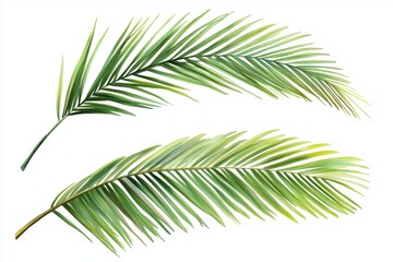 Obraz premium Set of palm leaves on isolated white background, watercolor illustration. Jungle design elements