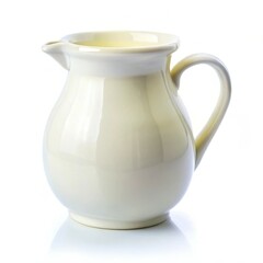 Elegant Cream Ceramic Pitcher Filled With Liquid On White Background
