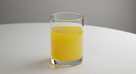 Half-Full Glass of Orange Juice on White Table, Minimalist Studio Shot