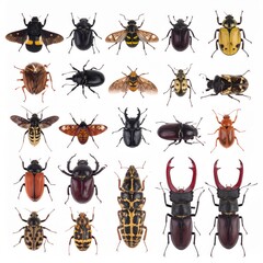 Diverse Collection of Colorful Insects and Beetles
